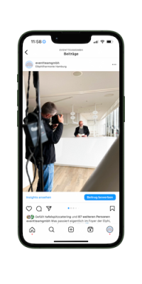 Handy mit einem Instagram Beitrag von eventteam